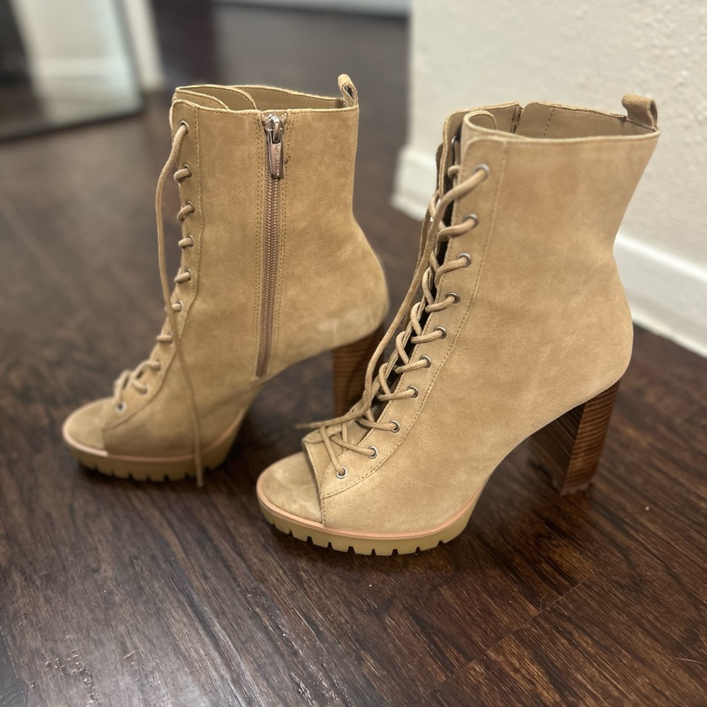 Vince Camuto Beige Lace-Up Boots